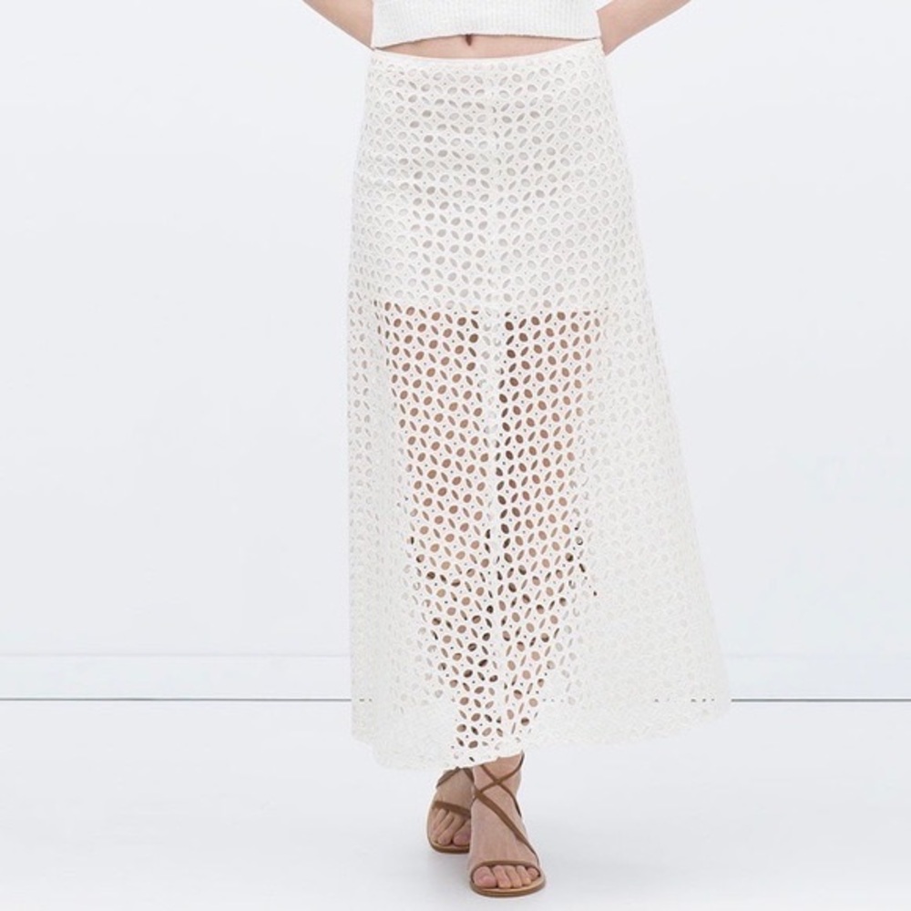 Eyelet Lace Midi Skirt